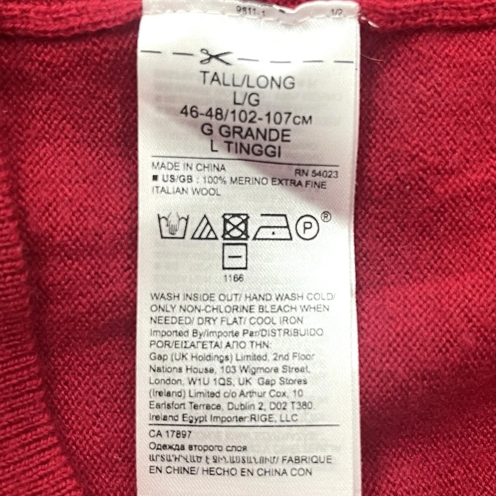 Banana Republic Baruffa Merino Wool Sweater Mens L TALL Red Extra Fine Knit
